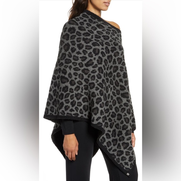 Barefoot Dreams CozyChic Leopard Poncho in multi graphite grey shawl wrap - Picture 5 of 14